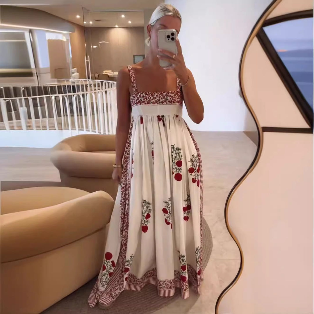 Damen Langes Sommerkleid mit floralen Akzenten und breiten Trägern Drune