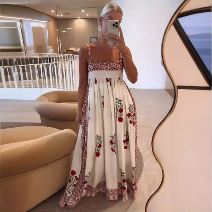 Damen Langes Sommerkleid mit floralen Akzenten und breiten Trägern Drune