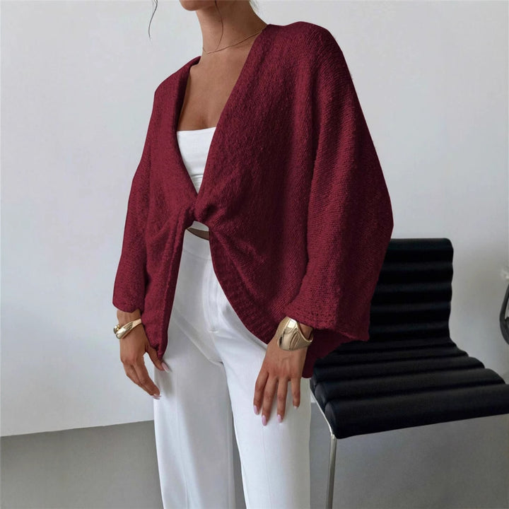 Damen lässige Wickeljacke mit weiten Ärmeln und strukturiertem Stoff Drune
