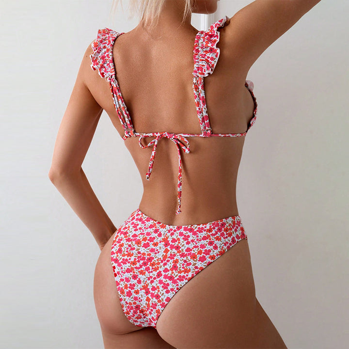 Damen Triangel-Bikini mit Rüschendetails und hoch geschnittenem Slip Drune