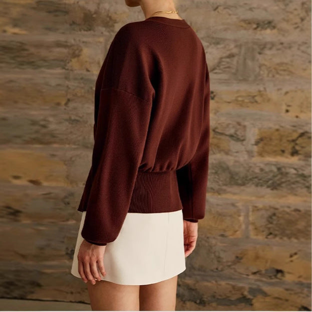 Damen modische Strickjacke mit tiefem V-Ausschnitt und eleganter Knopfleiste Drune