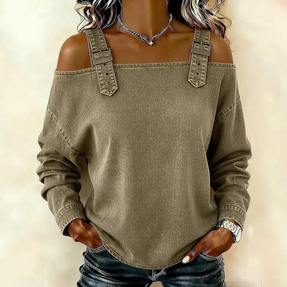 Damen lässiges Sweatshirt mit dekorativen Schulterdetails Drune