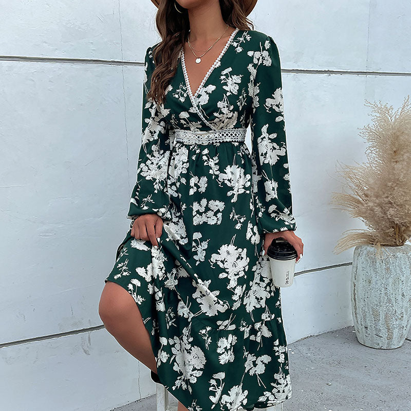 Damen Maxikleid mit floralem Design und raffinierten Rüschendetails Drune