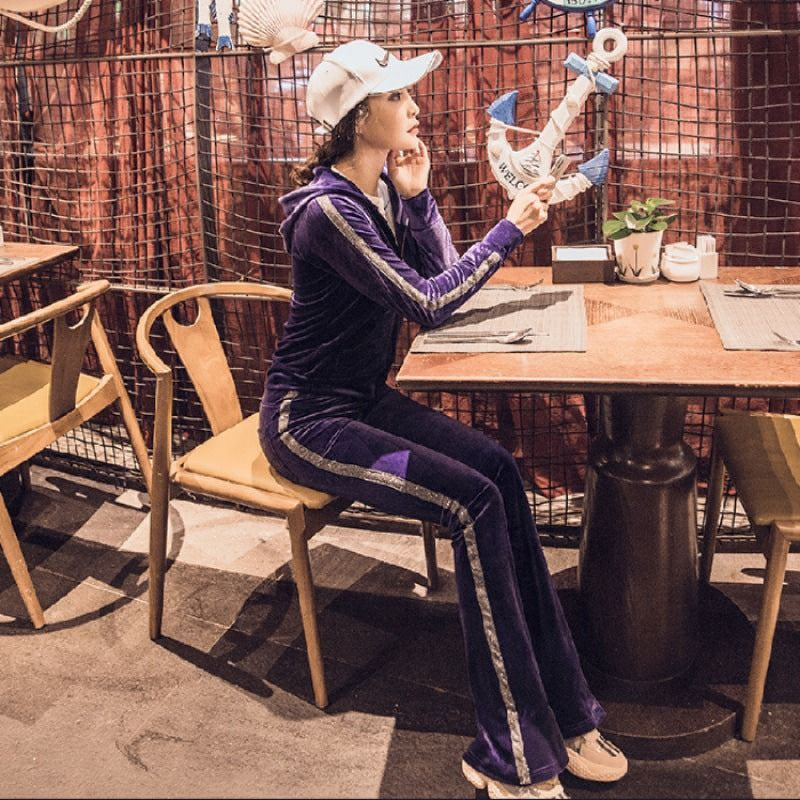Damen sportliches Fleece-Loungewear-Set mit glitzernden Akzenten Drune