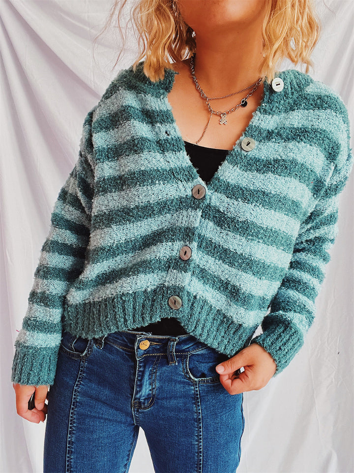 Damen lässige Strickjacke mit modernem Streifenlook Drune