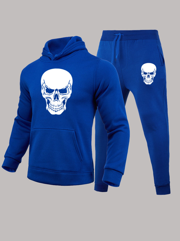 Herren Hoodie und Jogginghose Set mit künstlerischem Totenkopf-Design Drune