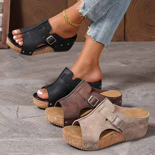 Damen Wedge-Pantoletten mit dekorativem Riemendesign und ergonomischem Fußbett Drune