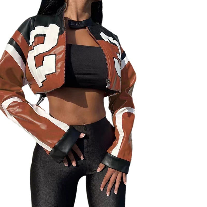 Damen cropped Kunstlederjacke im auffälligen Design Drune