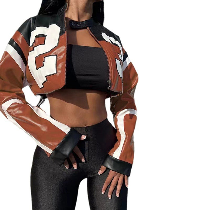 Damen cropped Kunstlederjacke im auffälligen Design Drune
