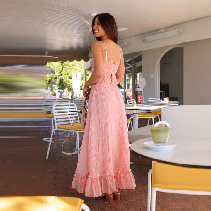 Damen Maxikleid mit verspieltem Rüschensaum und praktischen Bindebändern Drune