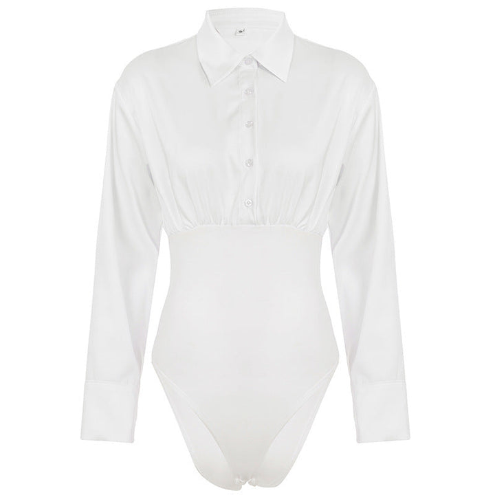 Damen eleganter Bodysuit mit feinem Kragen und Knopfdetails Drune