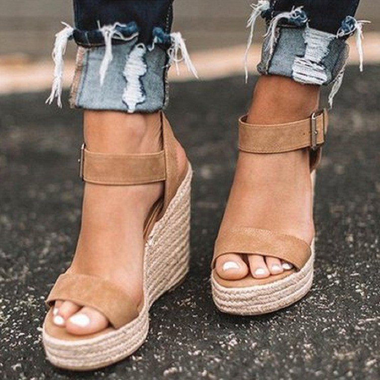 Damen Espadrille-Sandaletten mit hohem Plateau und komfortablem Riemendesign Drune