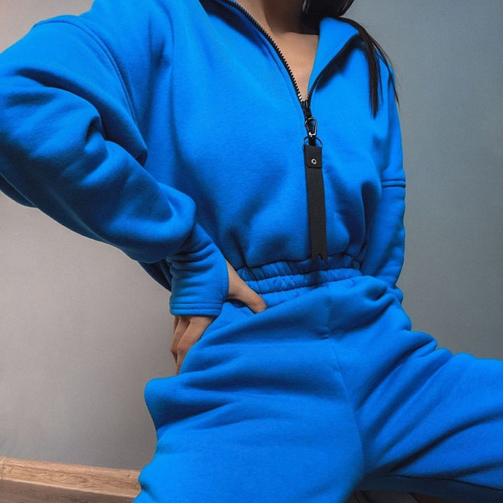 Damen nan kurzes Halbzip-Loungewear-Set mit elastischem Taillenbund und oversized Schnitt Drune