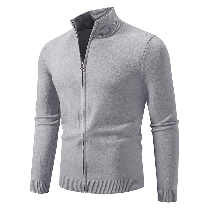 Herren nan schmal geschnittene Reißverschluss-Strickjacke mit geripptem Stehkragen und feinem Baumwollmix Drune