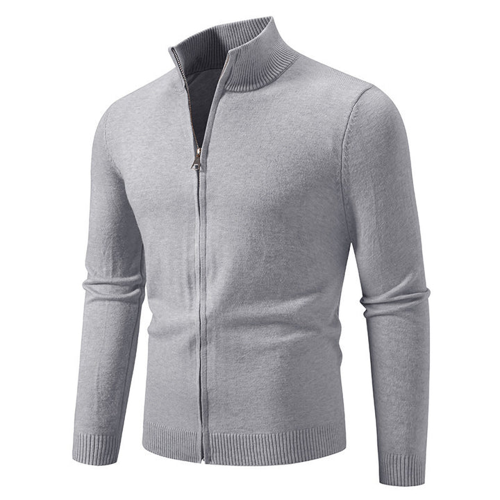 Herren nan schmal geschnittene Reißverschluss-Strickjacke mit geripptem Stehkragen und feinem Baumwollmix Drune