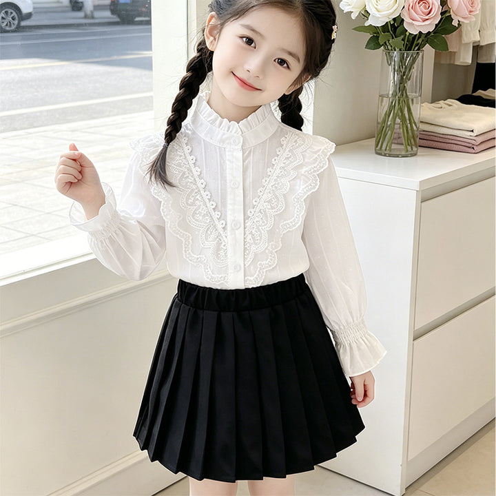 Mädchen elegante Bluse mit Rüschendetails und Spitzenbesatz Drune