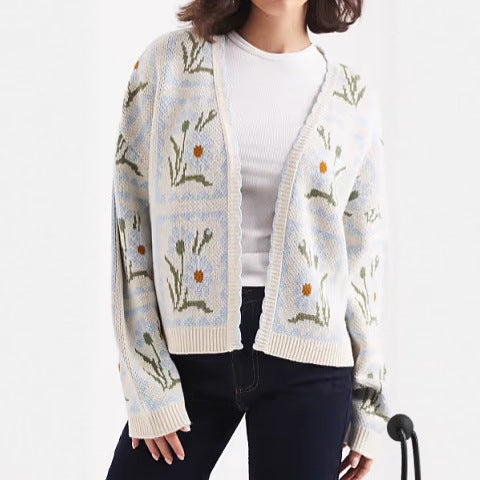Damen Strickjacke mit floralem Design und eleganten Details Drune