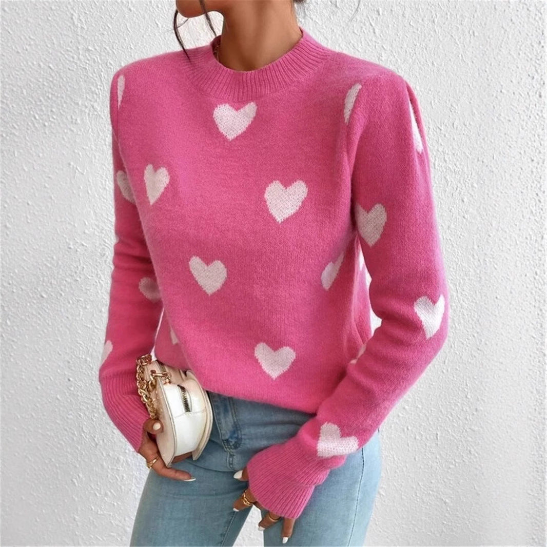 Damen gemütlicher Pullover mit Herzmuster Drune