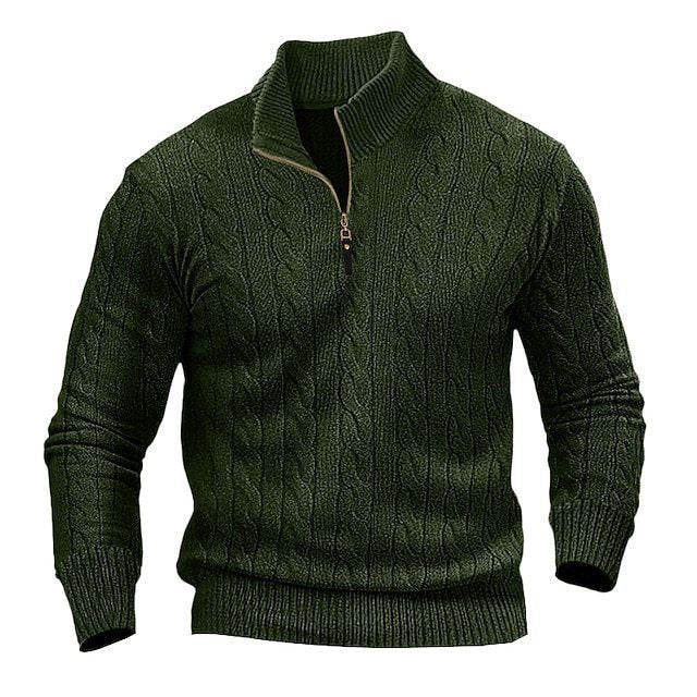 Herren eleganter Strickpullover mit Stehkragen und halbem Reißverschluss Drune