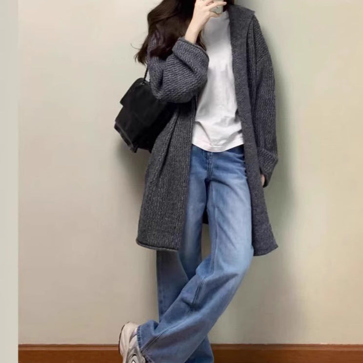 Damen Grobstrick Cardigan mit offenem Schnitt und lässigem Design Drune