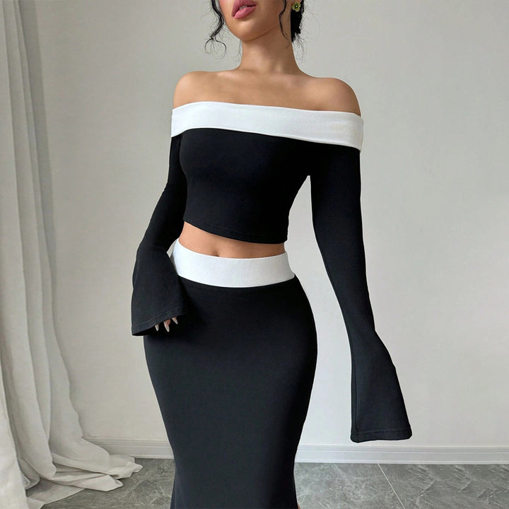 Damen Crop-Top und Maxirock Set mit Off-Shoulder Design Drune