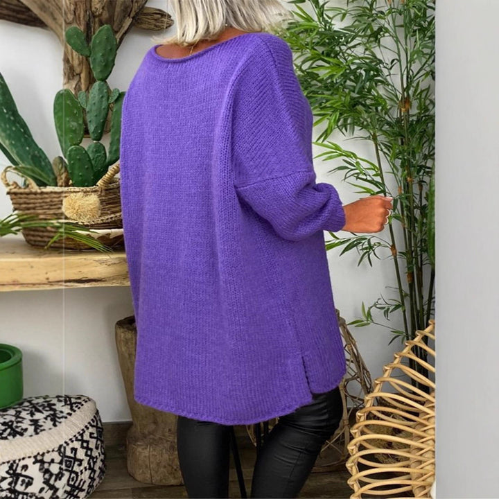 Damen lässiger Langarmstrickpullover im Oversized-Stil mit seitlichen Schlitzen Drune