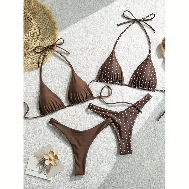 Damen Triangel-Bikini-Set mit verstellbaren Trägern und fröhlichem Punktedesign Drune
