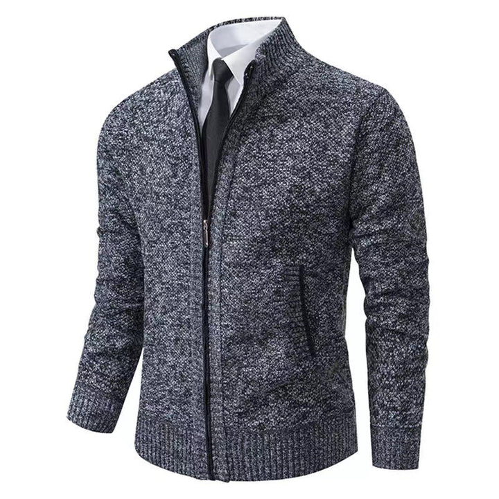 Herren nan melierte Strickzipjacke mit hohem Stehkragen, feiner Struktur und verdeckten Eingrifftaschen Drune
