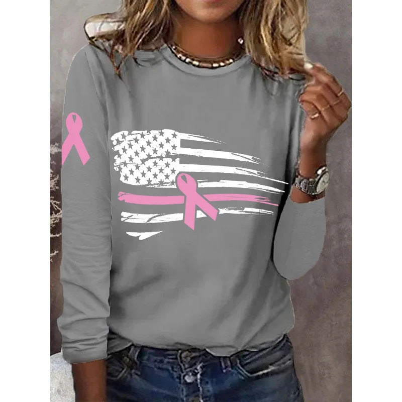 Damen lässiges T-Shirt mit kreativem Flaggen- und Schleifen-Design Drune