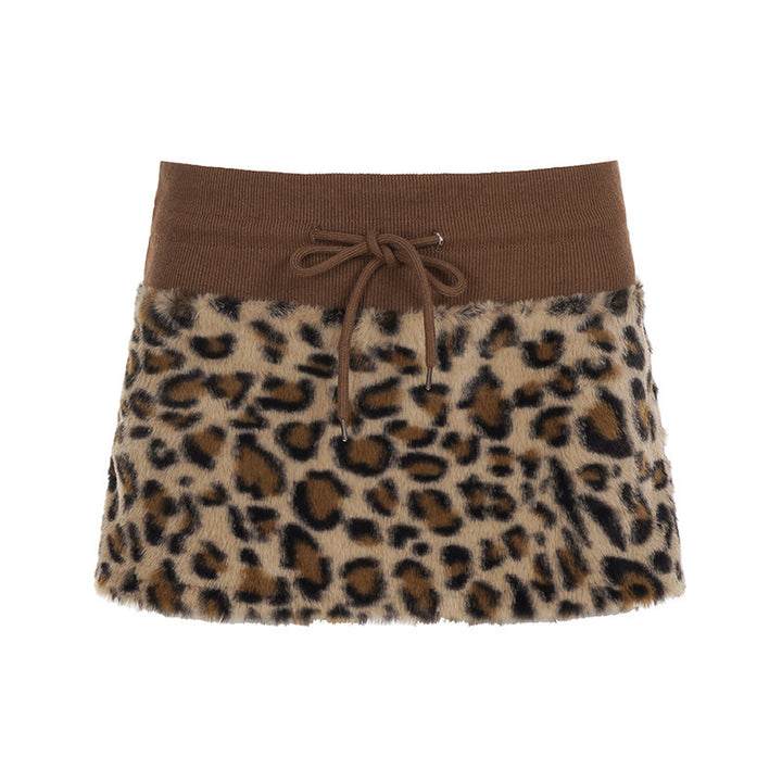 Damen eleganter Minirock aus fellartigem Material mit Modellknopf und Taillenband Drune