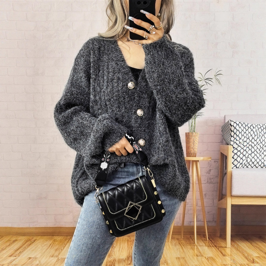 Damen gemütliche Strickjacke mit Knopfdetails Drune