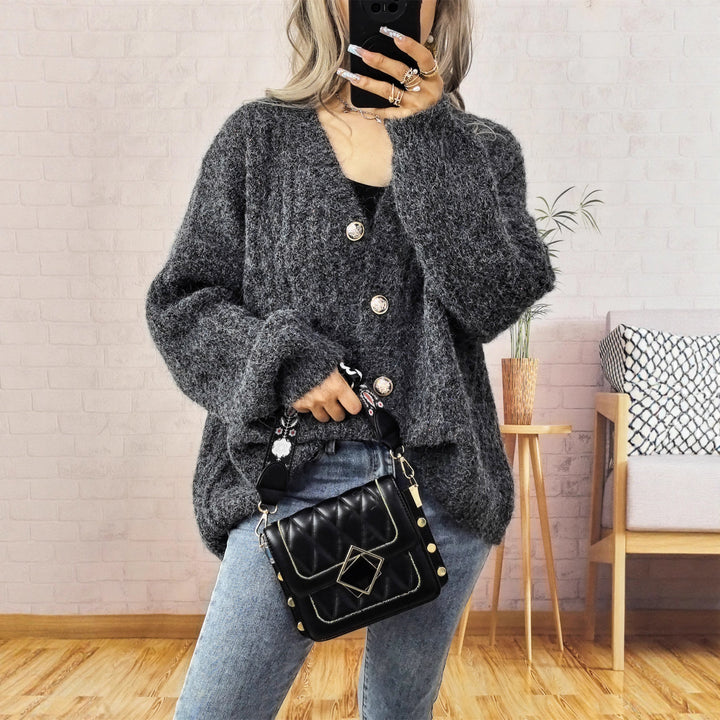 Damen gemütliche Strickjacke mit Knopfdetails Drune