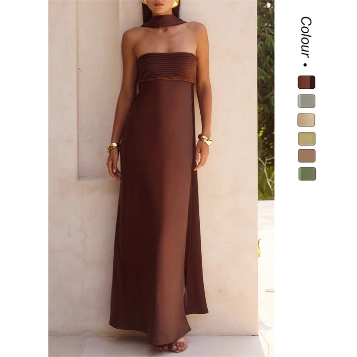 Damen Elegantes Maxikleid mit schulterfreiem Design und schmalem Oberteil Drune