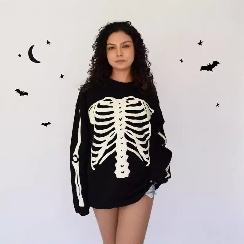 Damen Sweatshirt mit ausgefallenem Skelett-Design Drune