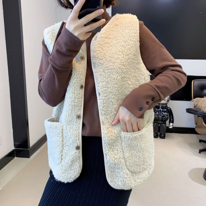Damen Teddy-Fleeceweste mit praktischen Taschen und Knopfverschluss Drune