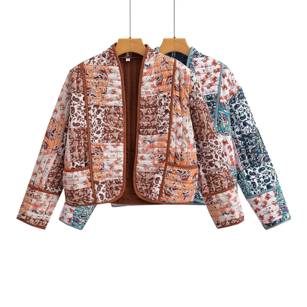 Damen Steppjacke mit floralem Design und stilvollen Kontrastdetails Drune