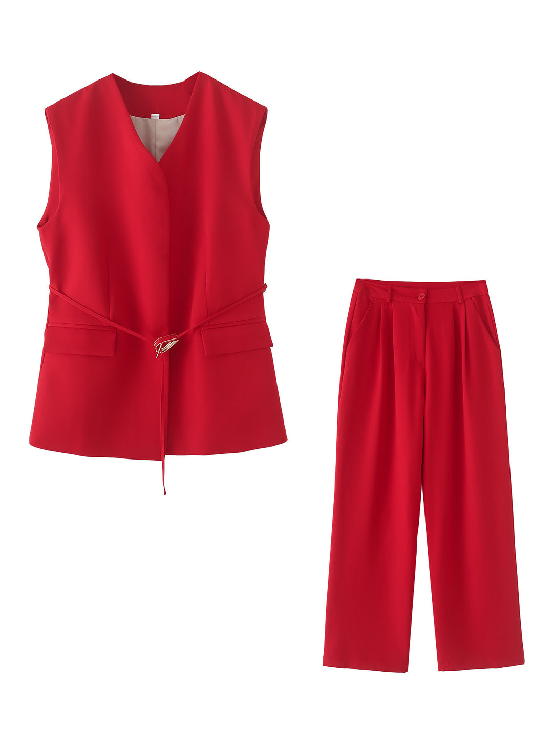 Damen elegantes Blazer- und Hosen-Ensemble mit modernem Gürtel Drune