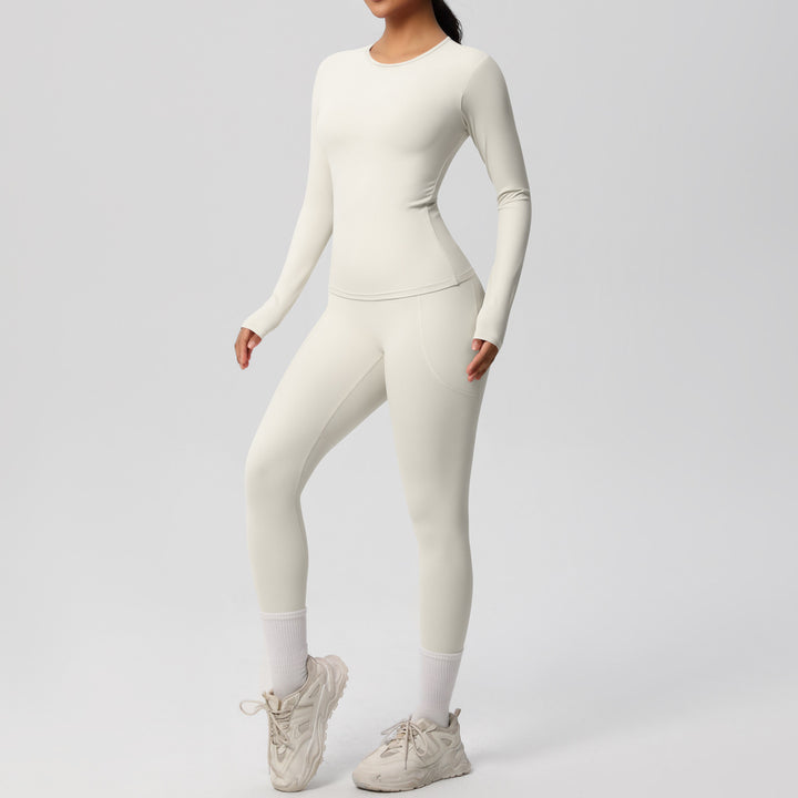 Damen Fitness-Oberteil und Hochbund-Leggings Set mit feuchtigkeitsableitender Technologie und ergonomischer Passform Drune