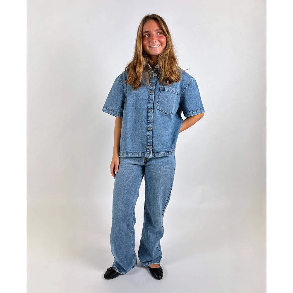 Damen Denim-Hemdjacke im lässigen Oversized-Schnitt Drune