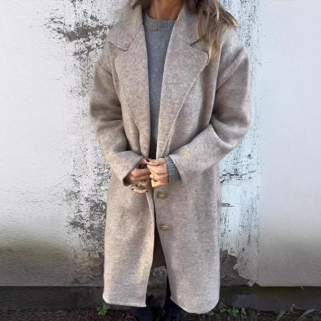 Damen Wollmantel mit modernem Schnitt und großen Knopfdetails Drune