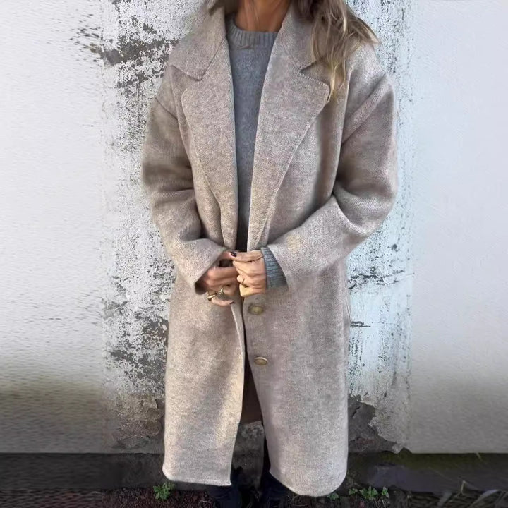Damen Wollmantel mit modernem Schnitt und großen Knopfdetails Drune