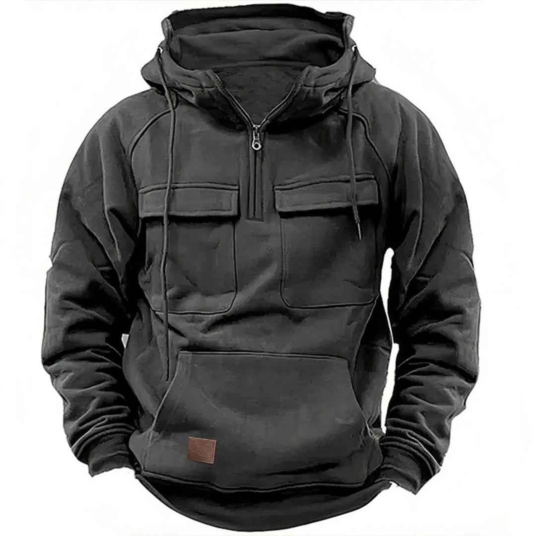 Herren nan Utility Kapuzenpullover mit aufgesetzten Brusttaschen und halbem Reißverschluss Drune