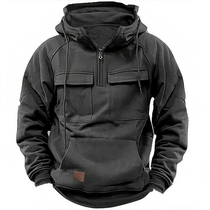 Herren nan Utility Kapuzenpullover mit aufgesetzten Brusttaschen und halbem Reißverschluss Drune