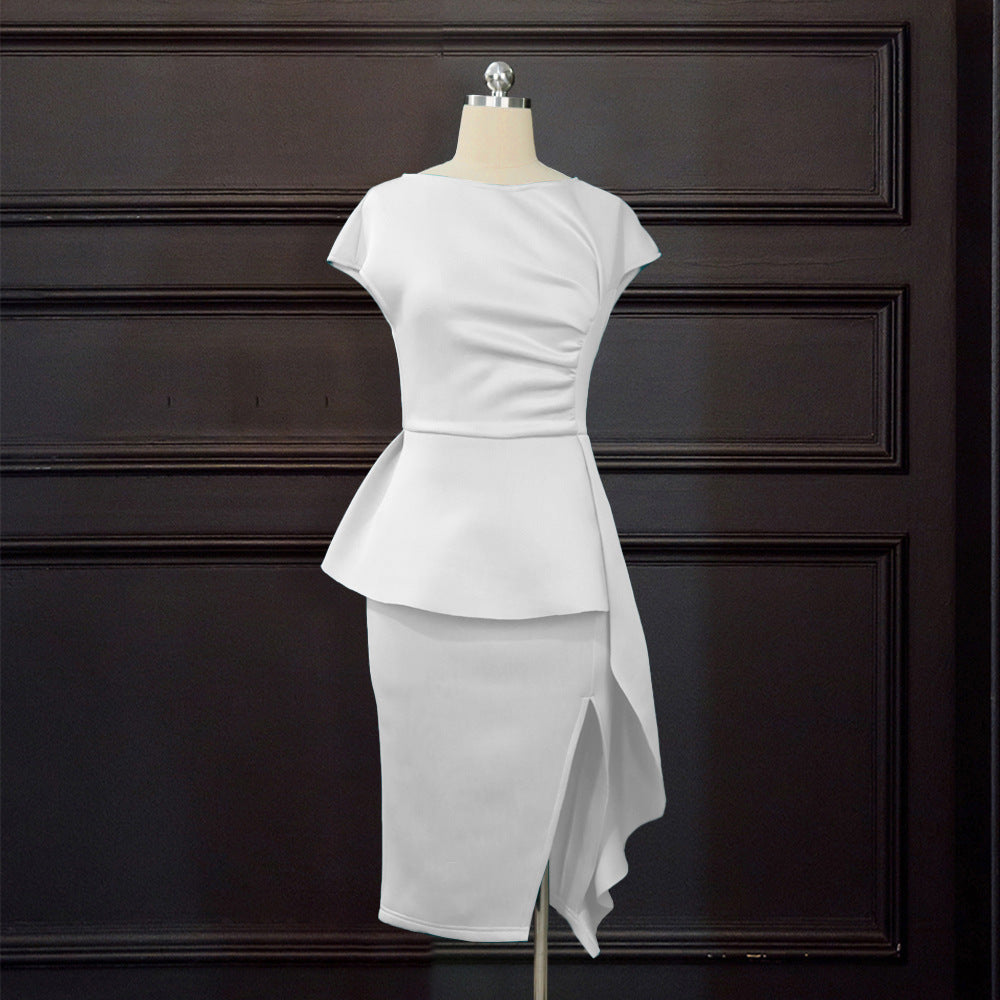Damen elegantes Wickelkleid mit voluminösem Schößchen Drune