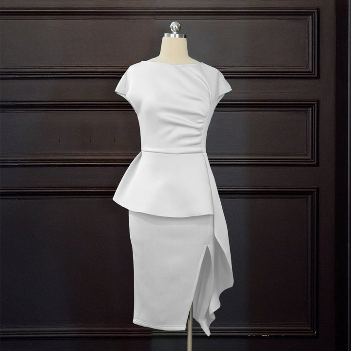 Damen elegantes Wickelkleid mit voluminösem Schößchen Drune
