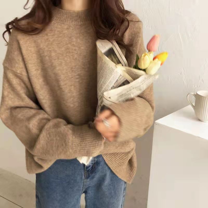 Damen Grober Oversized Pullover mit hohem Kragen und Rippstrick Drune