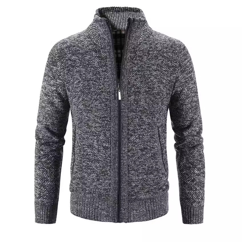 Herren Strickjacke mit strukturiertem Muster und hohem Stehkragen Drune