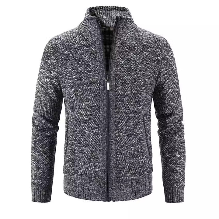 Herren Strickjacke mit strukturiertem Muster und hohem Stehkragen Drune
