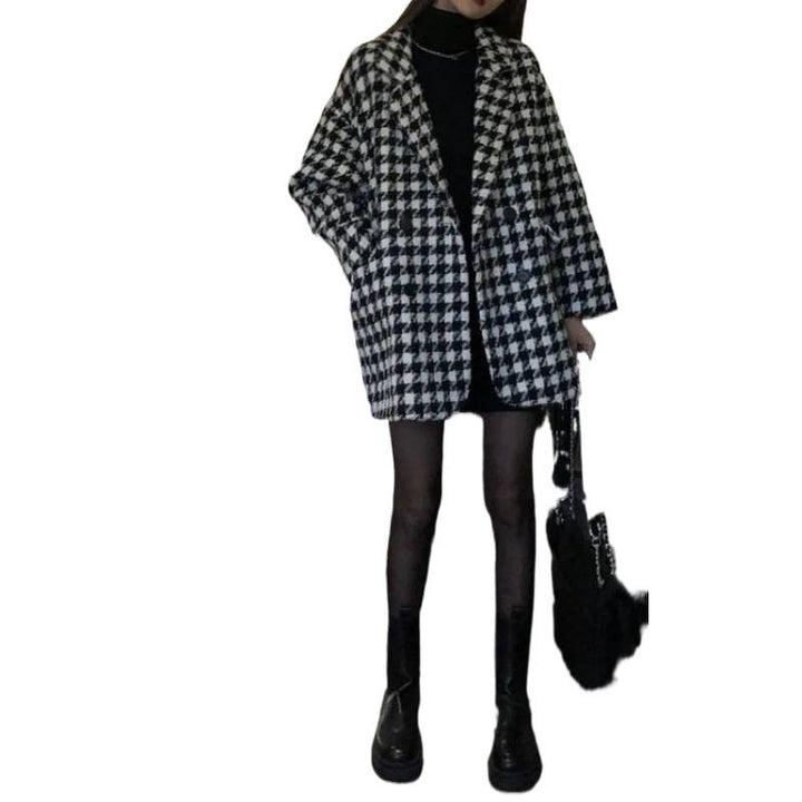 Damen Oversized Karomantel mit doppelter Knopfleiste Drune