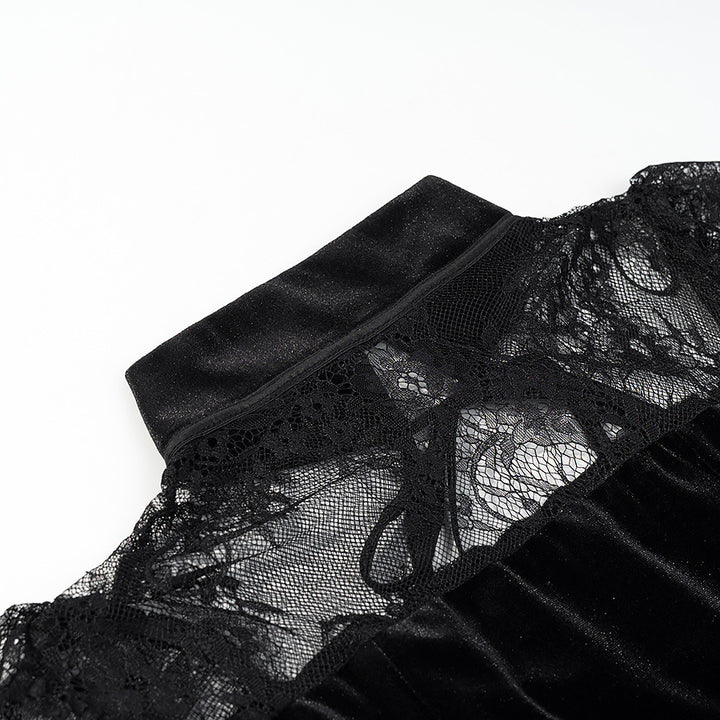 Damen Abendkleid mit transparenten Spitzenärmel und Rüschensaum Drune